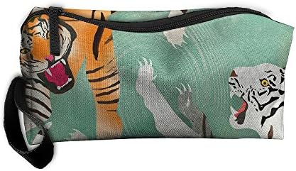 Dnieospla Unisex Two Tigers Print Portable Washable Travel Wristlets Bag Waterproof Lace PVC Bathing Toiletry Storage Pouch Bag With Zipper For