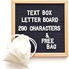 Felt Letter Board (10" x 10") | Black | Oak Frame - 300 Changeable White Letters/Numbers/Characters - FREE Bag! - Text Box Brand