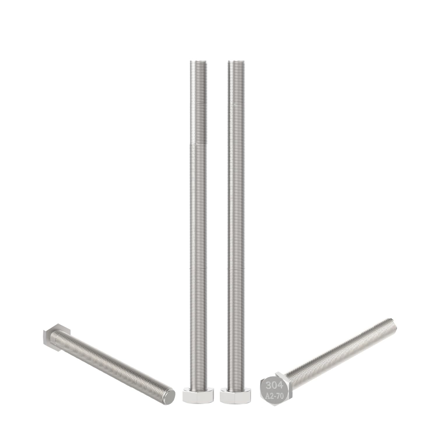 Aopin 4pcs SUS304 Stainless Steel M6 x 160mm Hex Head Bolts Screws Grade 8.8 Stainless Steel, Fasteners Fully Machine Threaded