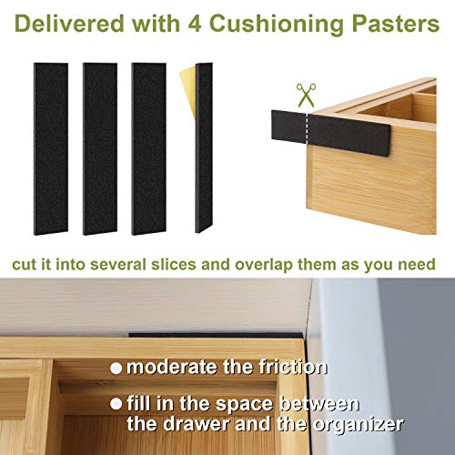 Kitchen Drawer Organizer, BAYKA Expandable Silverware Tray, 100% Pure Bamboo Drawer Dividers, Cutlery & Utensils & Flatware & Stationery Organizer with 4 Cushioning Pasters Fit Snugly into Any Drawer - Thumbnail 2