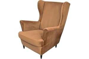PENDEJATO Wing Chair Slipcovers, 2 Piece Stretch Wingback Chair Cover Soft Velvet Armchair Covers with Elastic Bottom for Living Room Bedroom (Camel)