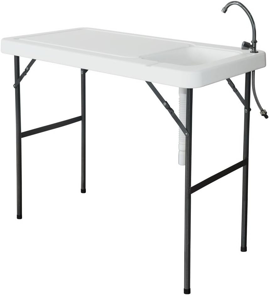 RIYIFER Folding Table, Picnic Table Folding Portable Fish Fillet & Hunting & Cutting Table with Sink Faucet for Outdoor Picnic Dining Barbecue