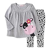Coralup Little Girls 2-Piece T-Shirt & Pant Set(Cow,Grey,18M-6T)