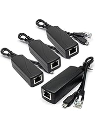 anvision 4 Pack activo 5 V 2,4 un adaptador divisor PoE IEEE 802.3 af Compatible Micro Usb 48 V a 5 V 2.4 A para tablets, Dropcam o Raspberry Pi, IPC, cámara IP y más