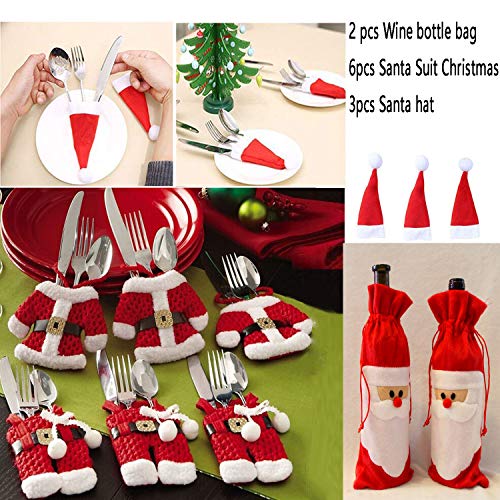 KONLOY Christmas Table Decorations Santa Silverware Holder Pockets Christmas Hats Santa Claus Wine Bottle Decoration Bag Cover for Christmas Xmas Gift Dinner Party Table Decor(11pcs)