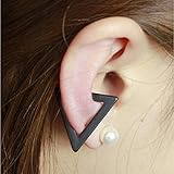 Kingfansion Unisex Punk Metal Cartilage Ear Cuff Wrap Clip Hollow Triangle Earring (Black)