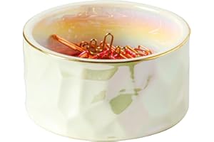 YOSCO Paper Clip Holder Ceramic Round Paper Clips Dispenser for Desk Cute,Gold Line Office Binder Clips Dispenser Organizer (Pearl)