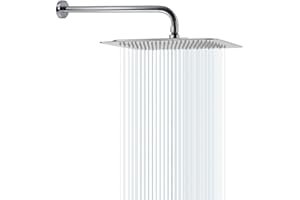 Rain Shower Head With Extension Arm, NearMoon Square Shower Heads, Large Stainless Steel Rainfall Showerhead-Waterfall Full Body Coverage (12 Inch Shower Head With 15 Inch Shower Arm, Chrome)