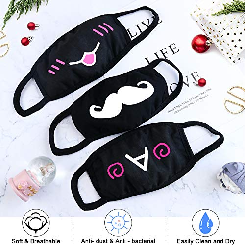 BURVAGY Fashion Anime Mouth Mask, 24 Pack Black Cute Unisex Anti-Dust Mouth Muffle Mask for Kids Teens Men Women