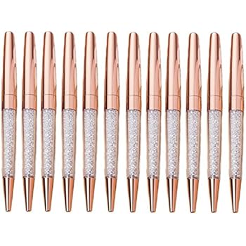 MengRan Rose Gold Pen Diamond Crystal Ballpoint Pens (Pack of 12)(rose gold)