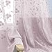 Purple Embroidery Semi Sheer Curtains Lilac for Bedroom Rod Pocket Violet Vintage Floral Embroidered Voile Curtain Panels for Living Room 63 inch Length Lilac Window Treatment Set 2 Panels
