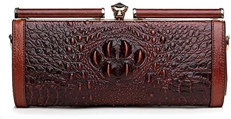 Ainifeel Women's Crocodile Embossed Genuine Leather Clutch Wallets Evening Purse (Brown)