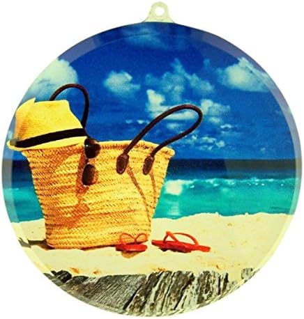 Grimm Acrylic Sandy Beach Tote Bag and Flip Flop Suncatcher Window Ornament, 3 1/2 Inch