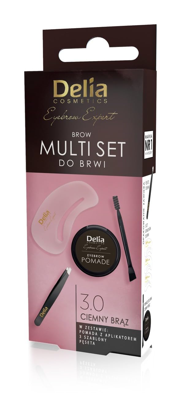 Delia Cosmetics - Eyebrow Multiset - Dark Brown - Brow Tweezers - Eyebrow Pomade - Stencils - Eyebrows Shape - Guarantees Smudge-Free Makeup All Day Long - Longstay Formula