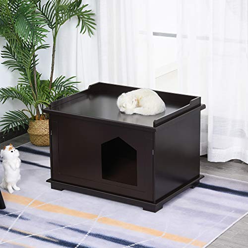 PawHut Wooden Cat Litter Box Enclosure Furniture Style Kitten Washroom