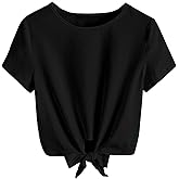 Kilymosy Girls Short Long Sleeve Shirt Casual Front Knot Tops Tee Blouse 5-12 Years