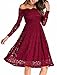 Abby&Mavis Women Vintage Floral Lace Long Sleeve Off Shoulder A Line Swing Dress