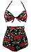 Cocoship Retro Red Rose & Black Floral Halter High Waisted Bikini Vintage Swimwear Swimsuit L(FBA)
