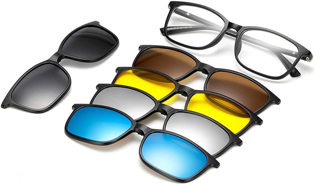 5PCS Polarized Clip On Sunglasses with Clear Lens Blue Light Blocking Glasses UV400