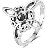 Witches Knot Ring for Women Witchcraft Amulet Celtic Trinity Knot Ring Black Obsidian Pagan Magical Cross Jewelry