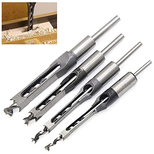 Square Hole Drill Bit Set,4Pcs Wood Drill Bit Set,Wood Mortising Chisel Set Carve Woodworking Tools for DIY Woodworking Hole Opening Drilling Tools (6 mm/ 8mm/ 10mm/ 12.5mm)