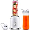 Personal Blender for Smoothies & Shakes - Portable Mini Smoothie Blender with BPA-Free 2 Travel Bottles 20 oz with Lids, 2 Speed Manual Control, 6 Stainless Steel Blades - 300 Watts
