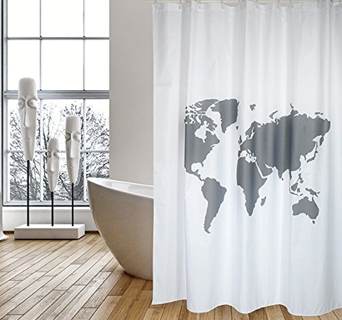 MSV "The World Polyester Shower Curtain, Multi-Colour, 180 x 200 cm