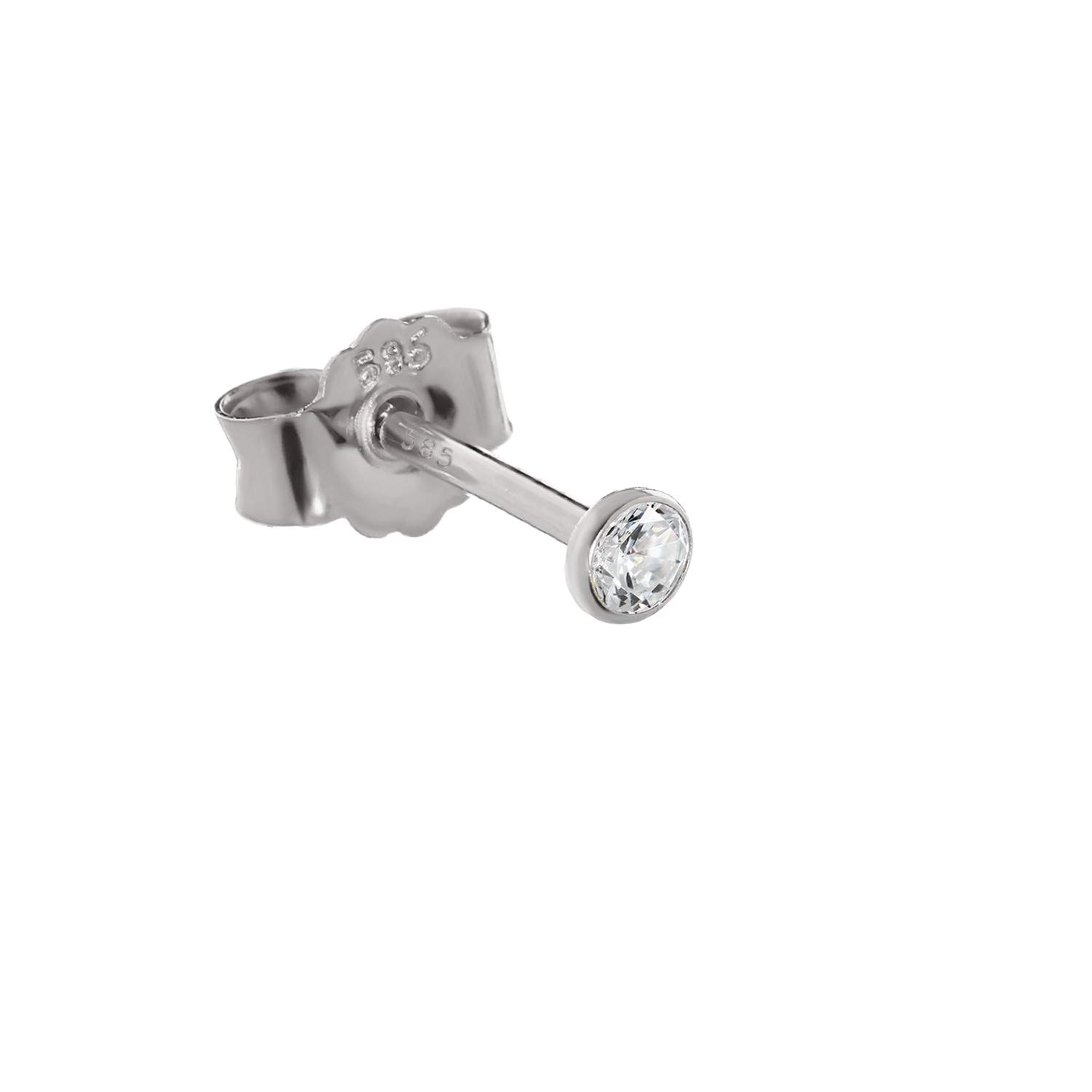 NKlaus SINGLE 2,3mm stud earrings white gold earring Zirkonai white 2071