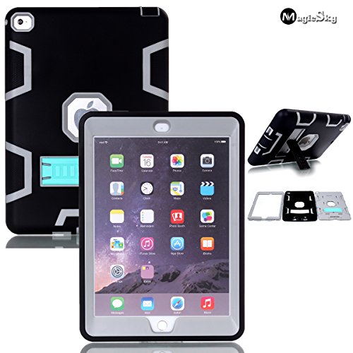 iPad 6 Case, iPad Air 2 Case, MagicSky Heavy Duty Armor Apple iPad Case, Full Body High Impact Resistant Rugged Hybrid Layer Defender Shock-Absorption Protective Case Cover with Kickstand for iPad Air 2 iPad 6 (6th Generation) - Pure Grey/Black