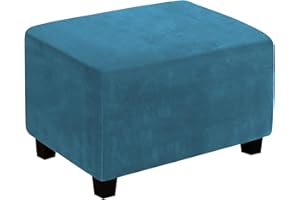 CJC Ottoman Covers Slipcover Rectangle,Velvet Ottoman Cover Foot Rest Rectangle Ottoman Storage Cover Removable Furniture Protector Soft Rectangle Ottoman Cover w Elastic Bottom (X-Large,Peacock blue)