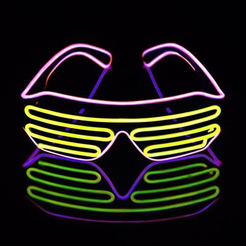 Light Up EL Wire Neon Shutter Glasses Flashing LED Rave Sunglasses for 80s, EDM, Parties Decorations(Pink+Yellow)