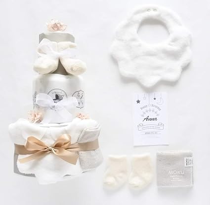 Amazon Light Gray 名入 生年月日 おむつケーキ オーガニック 24枚 出産祝い 男の子 女の子 パンパース新生児 おむつケーキ ベビー マタニティ 通販
