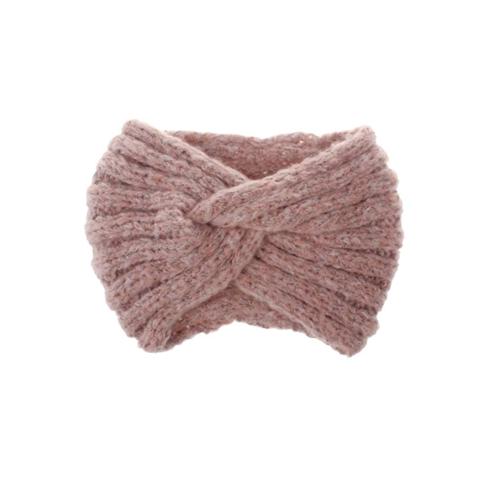 Lurrose Crochet Turban Headband Woolen Yarn Knitted Headwrap Soft Cross Hair Band Ear Warmer Protector For Women Lady Girls (Pink)