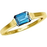 Silvershake Half Bezel Set Octagon Shape Gemstone White Gold Plated or Yellow Gold Plated 925 Sterling Silver Minimalist East-West Solitaire Promise Ring Jewelry for Women