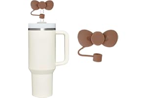 Wentoenapp Brown Bow Silicone Straw Cover for 10mm Straws, Cute Straw Topper for Tumblers, Disposable Drinking Straws
