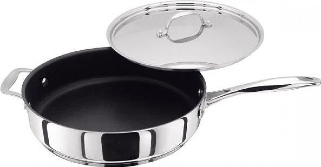Stellar Profile Stainless Steel Teflon Non-Stick Large Sauté Pan 28cm with Lid and Helper Handle, Induction Ready