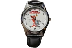TCB Creations Bullwinkle and Rocky Cartoon Leather Band Wrist Watch
