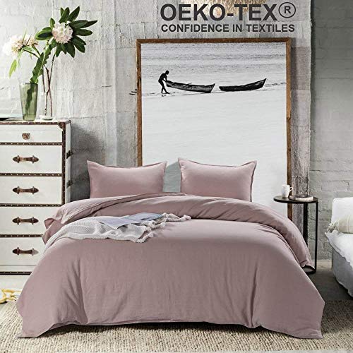 meadow park Stone Washed French Linen Duvet Cover Set 3 Pieces - Super Soft, King Size - 104 inches x 94 inches -Shams 20 inches x 36 inches, Basic Style, Blush Color