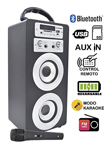 DYNASONIC Enceinte Bluetooth Karaoké Portable série 025 Noir Radio FM, Connexion Bluetooth 2.1, Lecteur SD USB et Microphone
