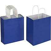 Oikss 50 Pack 8x4.75x10 Inch Medium Royal Blue Kraft Paper Bags with Handles Bulk for Birthday Wedding Party Favors Grocery Retail Shopping Takeout Business Goody Craft Gift Bags Sacks, (50pcs Count)
