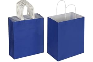 Oikss 50 Pack 8x4.75x10 Inch Medium Royal Blue Kraft Paper Bags with Handles Bulk for Birthday Wedding Party Favors Grocery Retail Shopping Takeout Business Goody Craft Gift Bags Sacks, (50pcs Count)