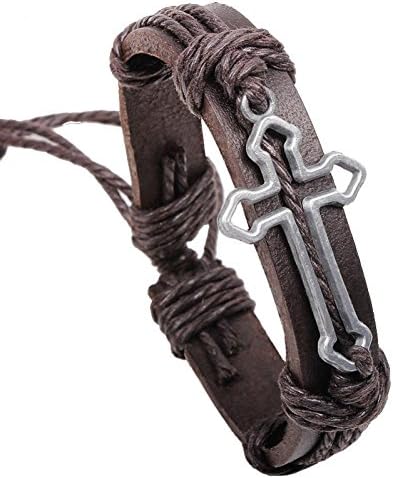 Style Decoration New Arrival Antique Leather Bracelets &Amp; Bangles Wax Rope Knot Hollow Alloy Cross Charm Bracelet For Men Unisex Adjustable