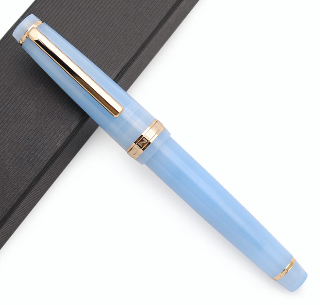 JINHAO 82 Celluloid Fountain Pen Acrylic Ink Pen with Ink Converter (Fine Nib, Gold Clip-Transparent Light Blue)