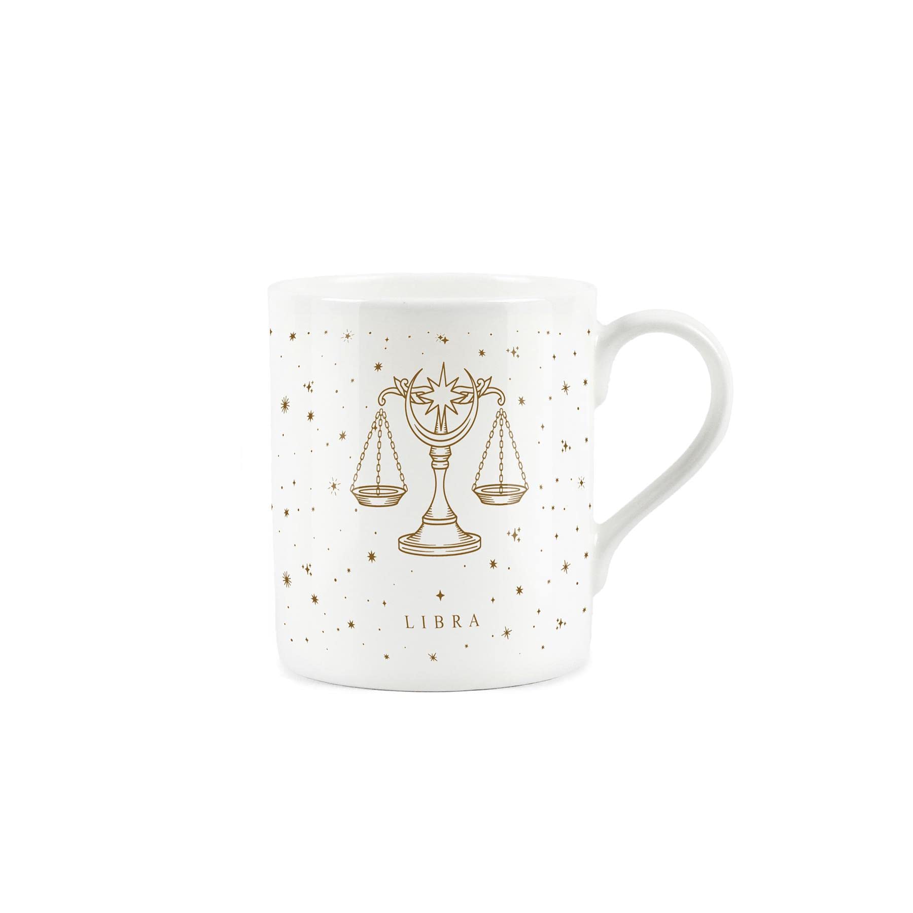 Purely Home Libra Gold Star Sign Mug - Small Fine Bone China White Mug Coffee/Tea Present Zodiac Gift