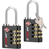 FORGE TSA Approved Luggage Lock, Dual-Opening TSA Travel Lock, Black 2 Pack | 4-Digit Combination Lock with Backup Key, Key Helps Recover Forgotten Code, Zinc Alloy Body, Easy-Read Dials, Made for Travel
