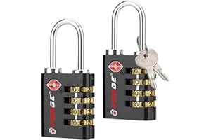 Forge Dual-Opening: Key or Combination Access Lock, Use Key to Recover Code If Forgotten, TSA Approved Locks for Luggage, Pelican case, Travel, Gym, School, Stainless Steel Shackle. (Black 2 Pk)