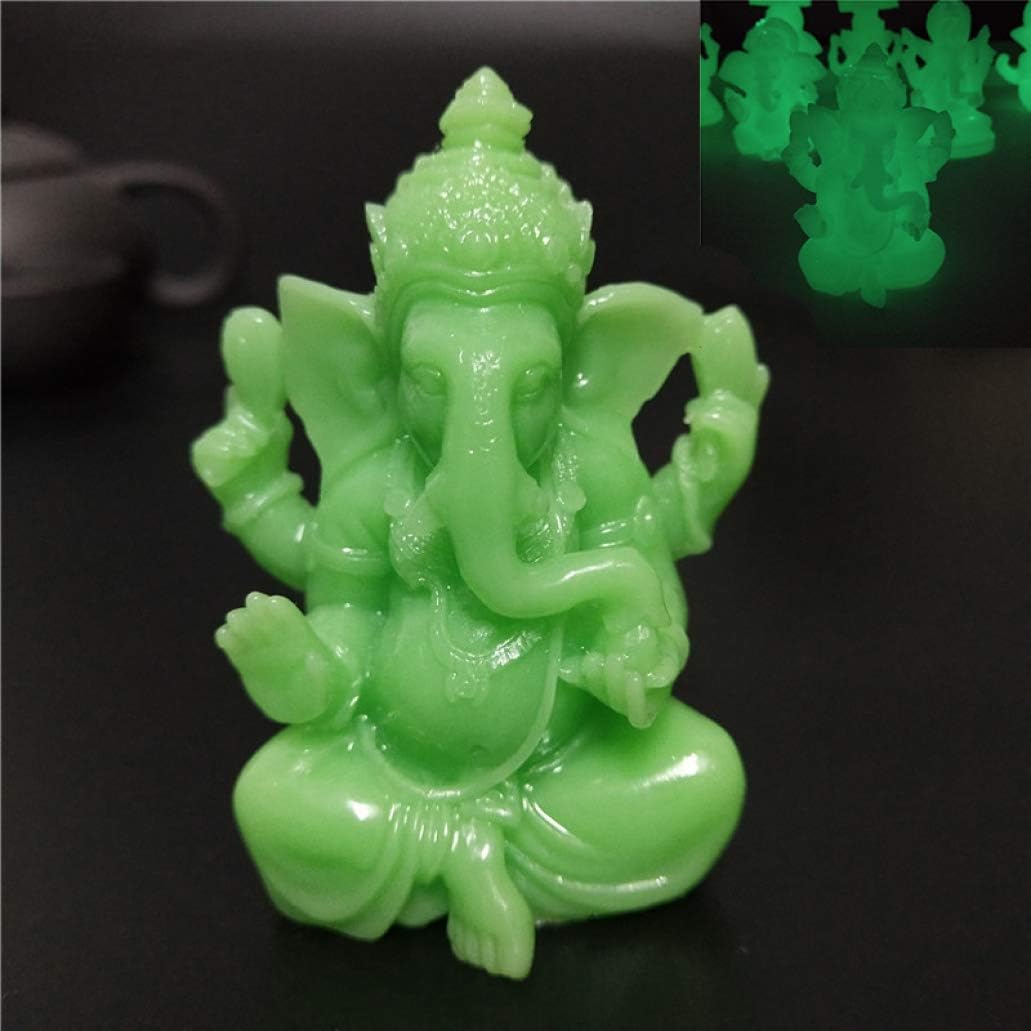 CAMLEO Glowing Buddha Statue Ganesha Elephant God Sculpture Man-Made Jade Stone Figurine for Home Garden Flower Pot Decoration Ornaments