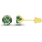 Solid 14k Gold Hypoallergenic 5mm Round Birthstone Solitaire Prong Set Screw Back Stud Earrings