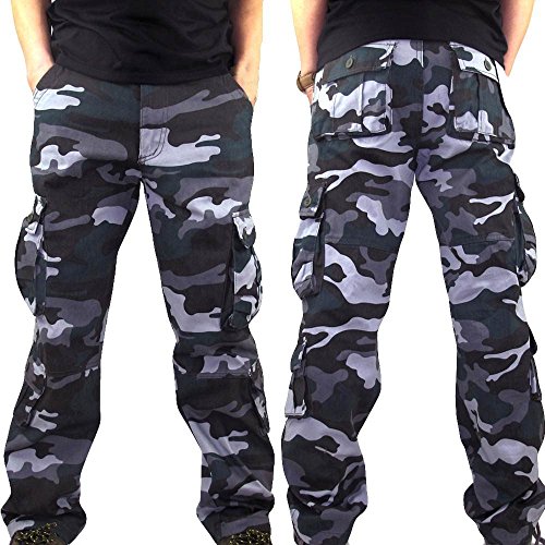 Mens Pants Hot WEUIE Men Camouflage Pocket Overalls Casual Pocket Sport Work Casual Trouser Pants (40, BlueÂ )