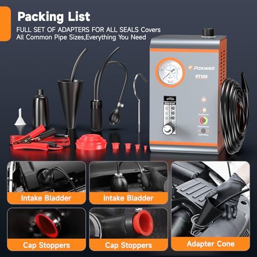 FOXWELL ST203 Smoke Tester for Car, EVAP Smoke Machine Leak Detector with Pressure & Flow Meter, Built-in Air Pump 16L/Min, Complete Accessories Kit, Pro Dual-mode Vacuum Smoke Tester for 12V Vehicles